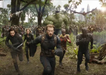 Marvel Studios' AVENGERS: INFINITY WAR..L to R: War Machine (Don Cheadle), Winter Soldier/Bucky Barnes (Sebastian Stan), Black Widow/Natasha Romanoff (Scarlet Johansson), Captain America/Steve Rogers (Chris Evans), Hulk (Mark Ruffalo), Okoye (Danai Gurira), Falcon (Anthony Mackie) and Black Panther/T'Challa (Chadwick Boseman)..Photo: Film Frame..©Marvel Studios 2018