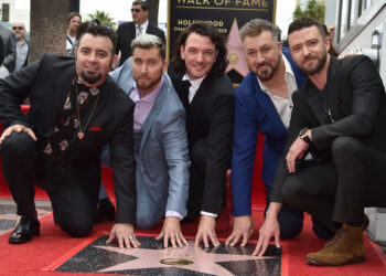 HOLLYWOOD, CA - APRIL 30: Chris Kirkpatrick, Lance Bass, JC Chasez, Joey Fatone and Justin Timberlake of NSYNC are honored with a star on the Hollywood Walk of Fame on April 30, 2018 in Hollywood, California. (Photo by Kevin Mazur/Getty Images)