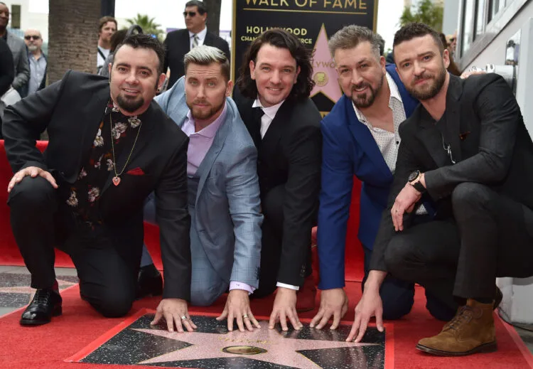 HOLLYWOOD, CA - APRIL 30: Chris Kirkpatrick, Lance Bass, JC Chasez, Joey Fatone and Justin Timberlake of NSYNC are honored with a star on the Hollywood Walk of Fame on April 30, 2018 in Hollywood, California. (Photo by Kevin Mazur/Getty Images)