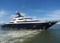 The Cayman Island-registered vessel Equanimity, which is reportedly worth some 250 million USD and is owned by Jho Low, a former unofficial adviser to the Malaysian fund 1MDB, is pictured at Benoa harbour on Indonesia's resort island of Bali on April 13, 2018.Indonesian police on February 28 boarded and searched the luxury vessel Equanimity which was being sought by US investigators as part of their probe into Malaysian state fund 1MDB. / AFP PHOTO / SONNY TUMBELAKA