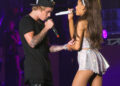 Justin Bieber and Ariana Grande show off their moves as they perform together during Ariana Grande's The Honeymoon Tour at the Forum in Inglewood, CAPictured: Ariana Grande, Justin BieberRef: SPL994687 080415 Picture by: Ronin 47/Splash NewsSplash News and PicturesLos Angeles: 310-821-2666New York: 212-619-2666London: 870-934-2666photodesk@splashnews.com