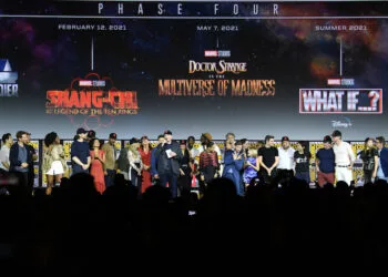 SAN DIEGO, CALIFORNIA - JULY 20: The Marvel Cinematic Universe Phase Four is announced with cast members during the Marvel Studios Panel during 2019 Comic-Con International at San Diego Convention Center on July 20, 2019 in San Diego, California. (Photo by Kevin Winter/Getty Images)