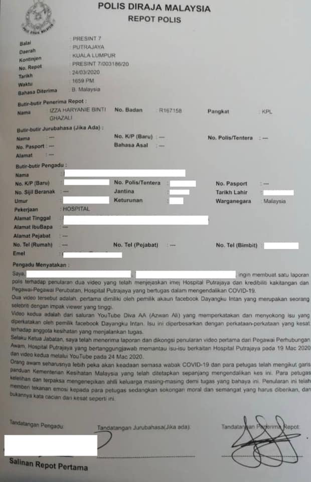 Hospital Putrajaya Buat Laporan Polis Terhadap Dayangku Intan & Diva AA