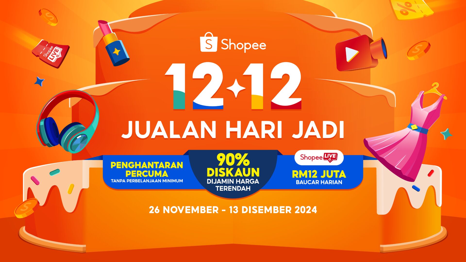 Jom Dapatkan RM12 Juta Baucar Shopee Live Harian dengan Shopee 12.12 Jualan Hari Jadi!