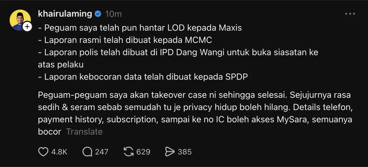 Khairul Aming Akhirnya Bersuara Selepas Isu Data Bocor