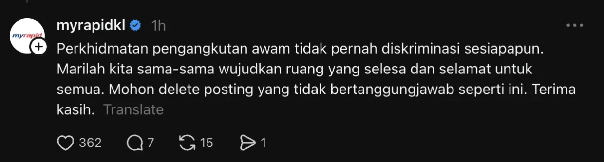 MyRapidKL Minta Posting Dipadam