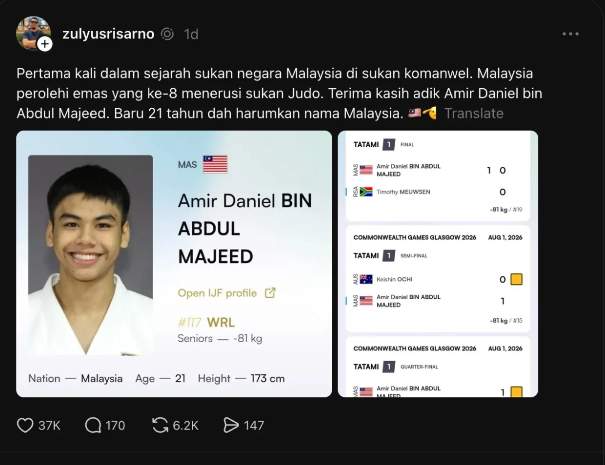 Amir Daniel Cipta Sejarah Judo Malaysia
