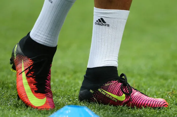 MILAN, ITALY - MAY 28: Detail of the Nike boots of Cristiano Ronaldo of Real Madrid prior to the UEFA Champions League final match between Real Madrid and Club Atletico de Madrid at Stadio Giuseppe Meazza on May 28, 2016 in Milan, Italy. (Photo by Matthew Ashton - AMA/Getty Images)